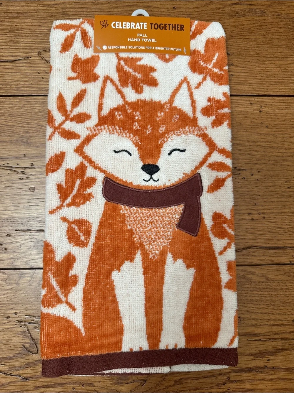 Celebrate Together Fall Fox Hand Towel - Orange